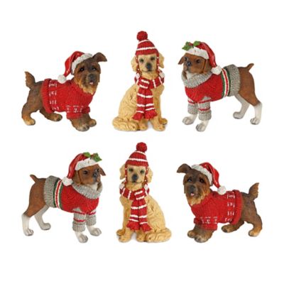 Melrose InternationalWinter Dog Figurine with Hat and Sweater Accent (Set of 6)