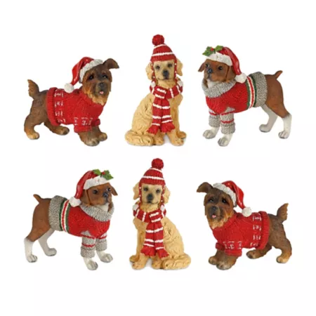 Melrose InternationalWinter Dog Figurine with Hat and Sweater (Set of 6) Christmas Kitchen & Tabletop Decor