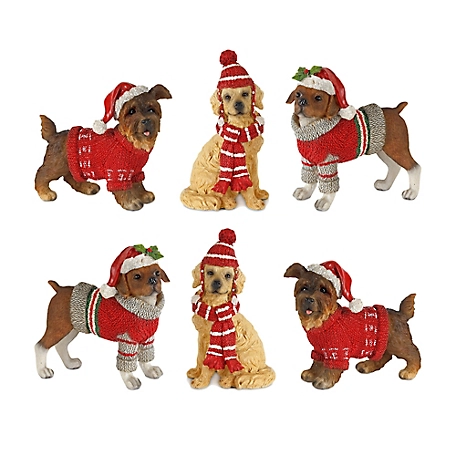 Melrose InternationalWinter Dog Figurine with Hat and Sweater Accent (Set of 6)