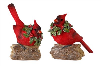 Image showing  Perched Cardinal Bird on Log with Holly Wreath Accent (Set of 2)