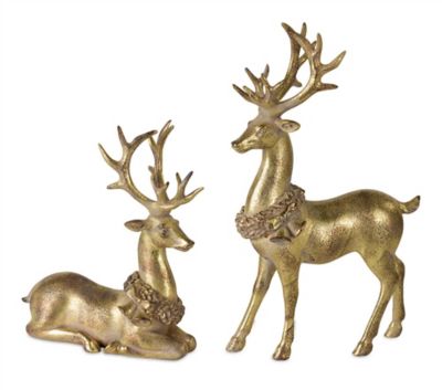 Melrose InternationalModern Gold Deer Figurine with Wreath Accent (Set of 2)