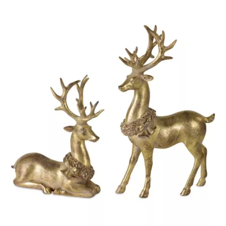 Melrose International Modern Gold Deer Figurine with Decorative Crown (Set of 2) Christmas Kitchen & Tabletop Decor