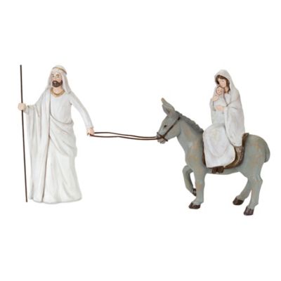 Melrose International Holiday Family with Donkey and Baby Figurine 11 in. H