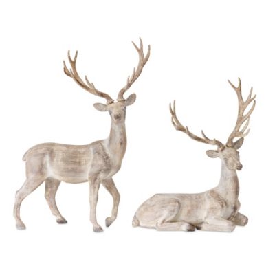 Melrose International Washed Stone Deer Figurine (Set of 2)