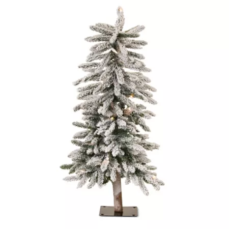 Melrose International LED Flocked Alpine Pencil Tree with Metal Base 3'H Artificial Christmas Trees