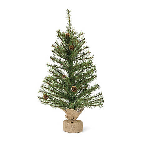 Melrose International Mini Pine Tree with Burlap Bag Base and Pinecone Accents (Set of 2)