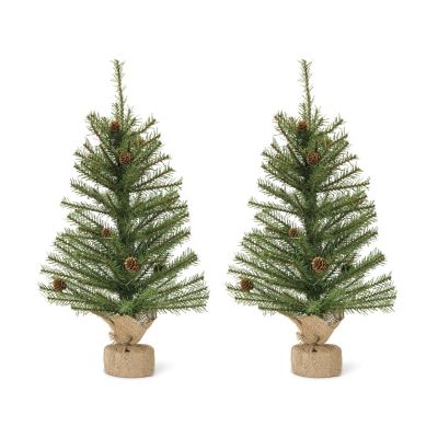 Image showing  Mini Pine Tree with Burlap Bag Base and Pinecone Accents (Set of 2)