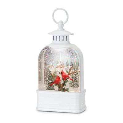 Melrose InternationalLED Snow Globe Lantern with Cardinal Forest Scene 10.5 in. H