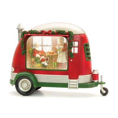 Melrose International LED Snow Globe Camper with Santa and Mrs. Clause Scene 8 in. H