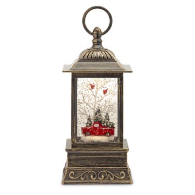 Melrose International LED Snow Globe Lantern with Truck and Forest Scene 10.25 in. H