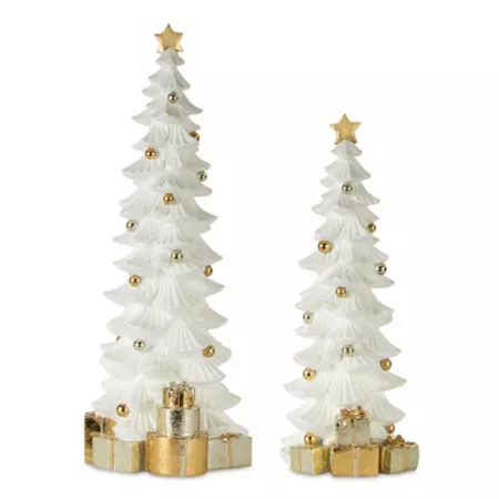 Melrose InternationalGold and White Christmas Tree with Bundles (Set of 2) Christmas Kitchen & Tabletop Decor