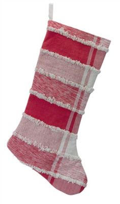 Melrose InternationalFrayed Cotton Plaid Christmas Stocking (Set of 2)