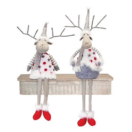 Melrose InternationalPlush Holiday Deer Shelf Sitter with Hat and Scarf Accent (Set of 2)