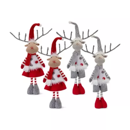 Melrose International Plush Standing Christmas Deer with Hat and Scarf (Set of 2) Christmas Kitchen & Tabletop Decor