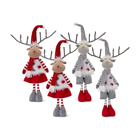 Melrose InternationalPlush Standing Holiday Deer with Hat and Scarf Accent (Set of 2)