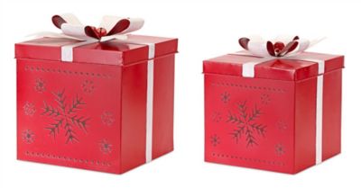 Melrose International Metal Present Decor with Nordic Snowflake Cut Out (Set of 2)