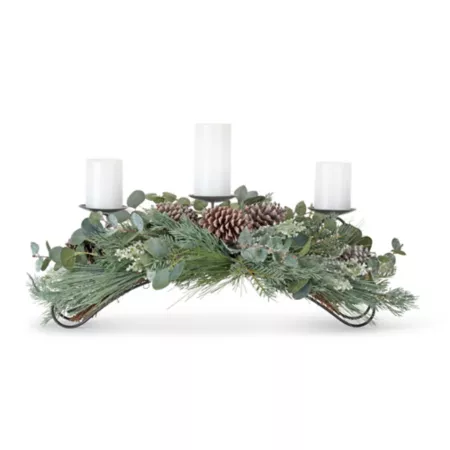 Melrose International 31" L Frosted Pine and Eucalyptus Holiday Table Candle Holder Artificial Christmas Plants