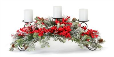 Melrose International Frosted Pine and Mixed Berry Centerpiece Candle Holder, 31 in. L