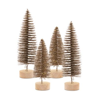 Melrose InternationalLED Lighted Bronze Bottle Brush Tree with Wood Base (Set of 4)