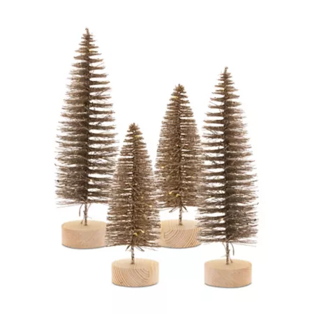 Melrose International Lighted Bronze Bottle Brush Tree with Wooden Base (Set of 4) Christmas Kitchen & Tabletop Decor