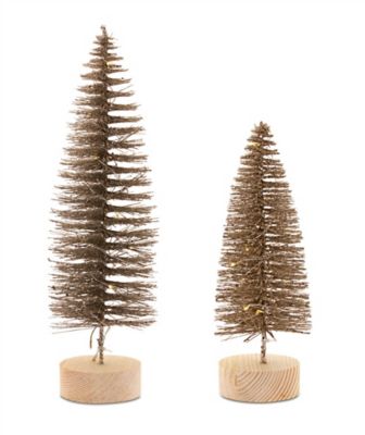 Image showing  LED Lighted Bronze Bottle Brush Tree with Wood Base (Set of 4)