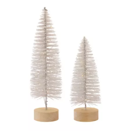 Melrose International White LED Lighted Bottle Brush Tree with Wooden Base and Gold Accent (Set of 4) Christmas Kitchen & Tabletop Decor