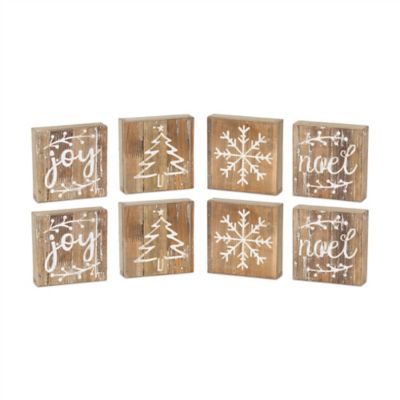 Melrose International Rustic Wood Christmas Block Decor (Set of 8)