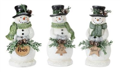 Melrose International Holiday Snowman Figurine with Frosted Pine Accent (Set of 3)