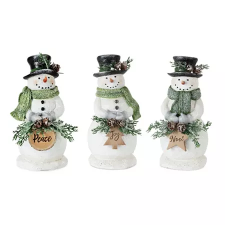 Melrose InternationalHoliday Snowman Figurine with Frosted Pine Accent (Set of 3) Christmas Kitchen & Tabletop Decor