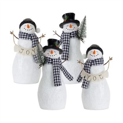 Melrose InternationalHoliday Snowman Figurine with Tree and Joy Accent (Set of 4)
