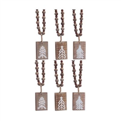 Melrose InternationalRustic Wood Tree Tag Ornament with Beaded Hanger (Set of 6)