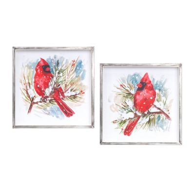 Melrose International Winter Cardinal and Pine Branch Framed Print (Set of 2)