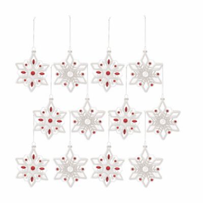 Melrose InternationalWhite Glass Snowflake Ornament with Red Bead Accent (Set of 12)