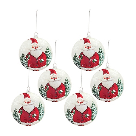 Melrose InternationalWhimsical Santa Disc Ornament with Snowy Scene (Set of 6)
