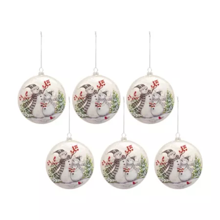 Melrose InternationalWhimsical Snowman Disc Ornament with Snowy Cardinal Scene (Set of 6) Christmas Ornaments & Tree Toppers