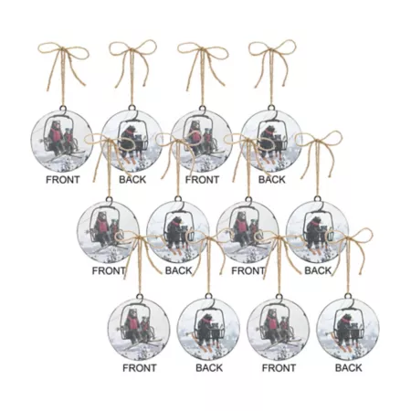 Melrose InternationalBlack Bears on Ski Lift Disc Ornament with Jute Hanger (Set of 12) Christmas Ornaments & Tree Toppers