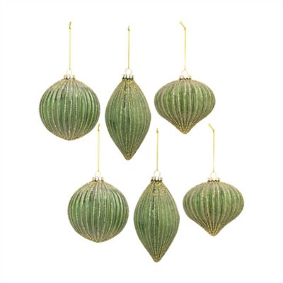 Melrose International Ribbed Glass Christmas Ornament with Gold Accent, 6-Pack