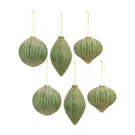 Melrose International Ribbed Glass Christmas Ornament with Gold Accents Pack of 6 Christmas Ornaments & Tree Toppers