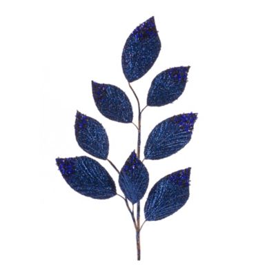 Melrose International Navy Magnolia Leaf Spray with Bead Accent (Set of 6)