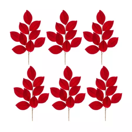 Melrose International Red Flocked Magnolia Leaf Spray (Set of 6) Artificial Christmas Plants