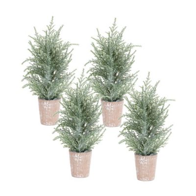 Melrose International Frosted Holiday Pine Tree in Paper Pot, 4-Pack