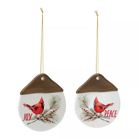 Melrose InternationalCardinal Pine Branch Joy and Peace Label Ceramic Ornament (Set of 12) Christmas Ornaments & Tree Toppers