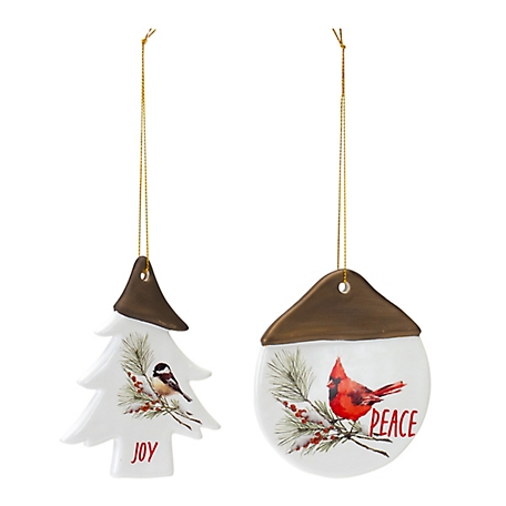 Melrose International Ceramic Chickadee Pine Branch Peace Joy Tag Ornament  (Set of 12) at Tractor Supply Co.