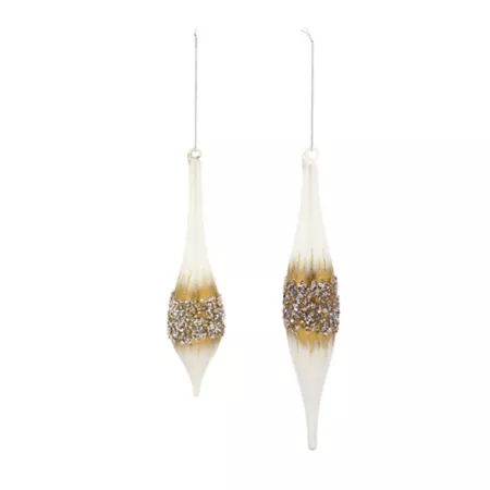 Melrose InternationalModern Glass Teardrop Ornament with Gold Beads (Set of 6) Christmas Ornaments & Tree Toppers