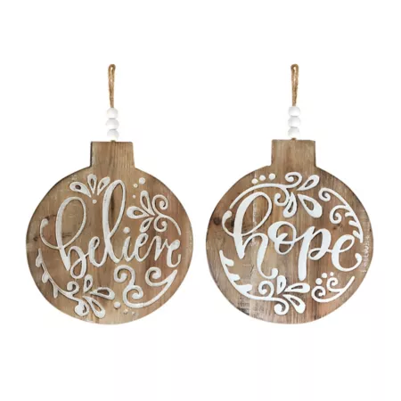 Melrose InternationalWood Believe and Hope Sentiment Ornament with Beaded Hanger (Set of 6) Christmas Ornaments & Tree Toppers