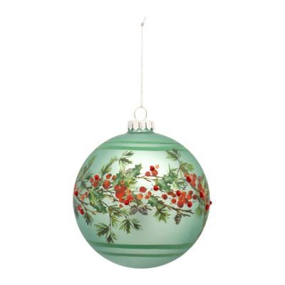 Melrose InternationalGreen Pine Branch Ball Ornament with Bead Berry Accent (Set of 6)