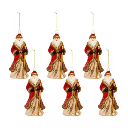 Melrose International Glass Santa Ornament with Gold Accent (Set of 6) Christmas Ornaments & Tree Toppers