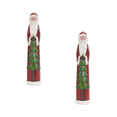 Melrose InternationalStone Santa Figurine with Pine Tree (Set of 2)