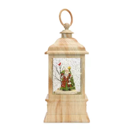 Melrose InternationalLED Snow Globe Lantern with Santa Claus Design and Wood Grain 9" H Christmas Kitchen & Tabletop Decor