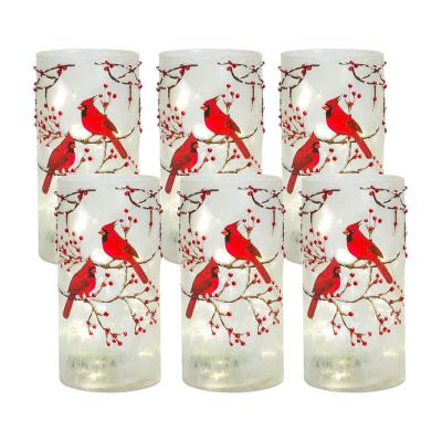 Image showing  Frosted Glass Votive Holder with Beaded Cardinal Bird Design (Set of 6)